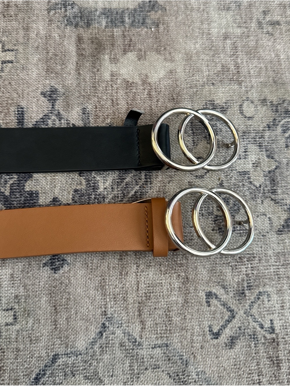 Amazon Double-Ring Faux Leather Belt Duo in Black & Tan
